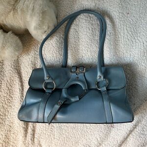 Chic Blue Leather Shoulder Bag